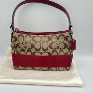Coach Brown and Red small Shoulder Bag with Signature Design
